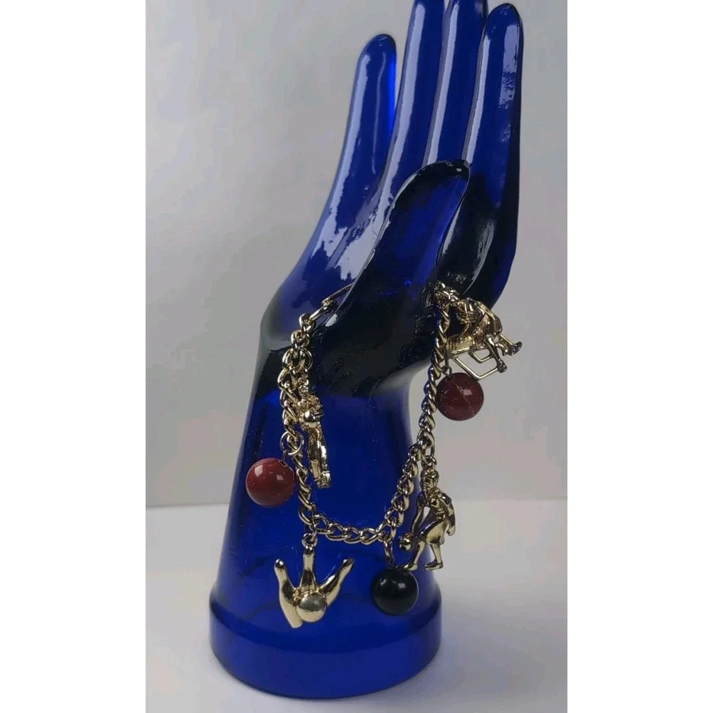 Vintage Bowling Gold Tone Charm Bracelet Classic Costume Jewelry Sports